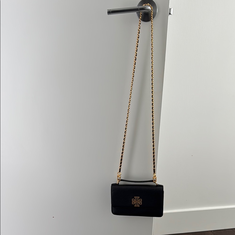 Tory Burch Black and Gold Crossbody Bag with Chain Strap